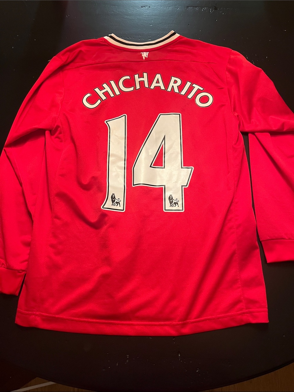 Nike Red Manchester United Long Sleeve Chicharito Jersey with AON Sponsor